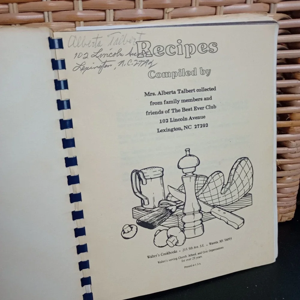 Alberta Talbert The Best Ever Club Cookbook Lexington, NC Vintage Spiral G Wayne